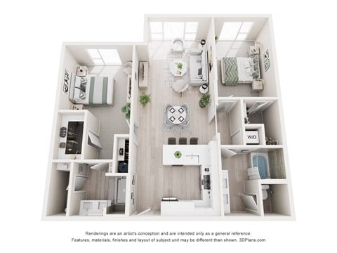 Floor plan for 2 beds, 2 baths, 1275 sqft